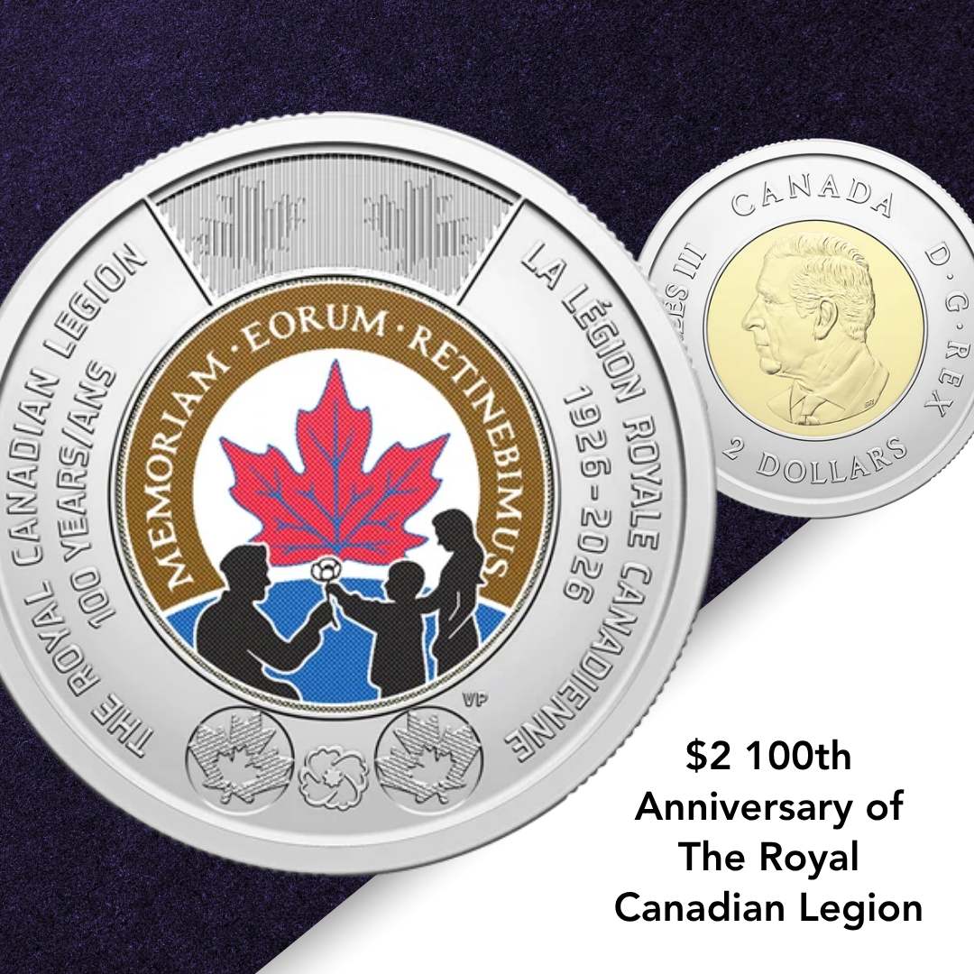 $2 100th Anniversary of The Royal Canadian Legion toonie, obverse and reverse